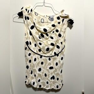 Oscar de la Renta Polka Dot Silk Draped Tank Top white/black, US 6, made in USA
